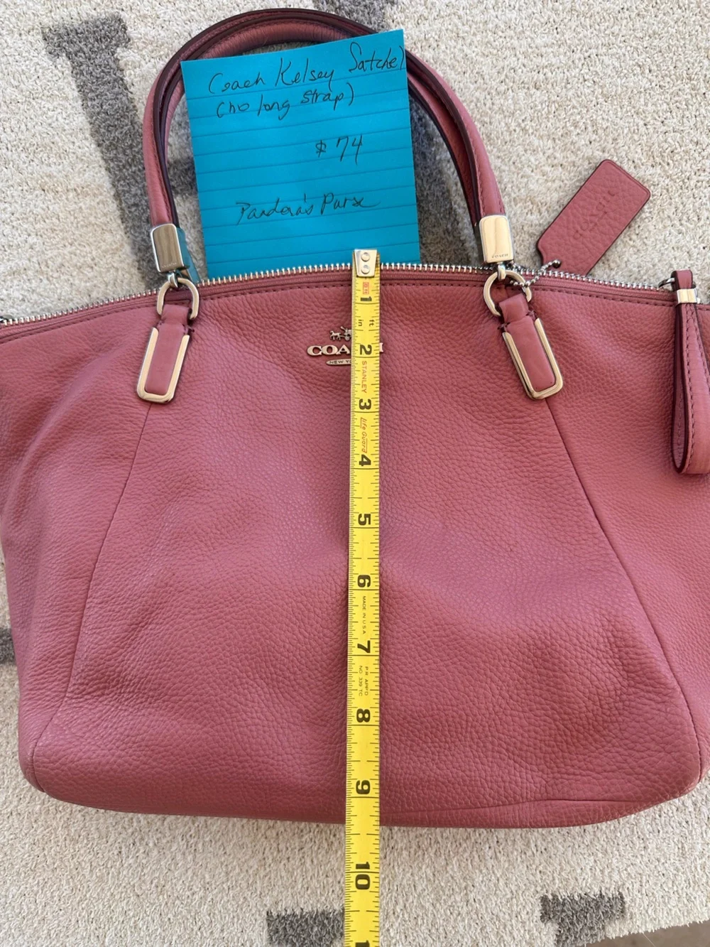Coach Pebbled Leather Shoulder Tote in Dusty Rose Pink